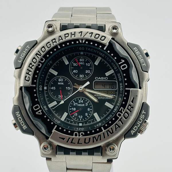 CASIO メンズ クォーツ ブラック シルバー DURO200 DRO-212 CASIO DURO DRO-212 Quartz Chronograph Black Dial Illuminator Men's