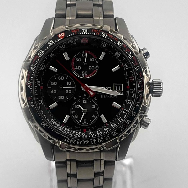 SEIKO 7T62-0BY0 CHRONOGRAPH TITANIUM Silver Black Dial Men's