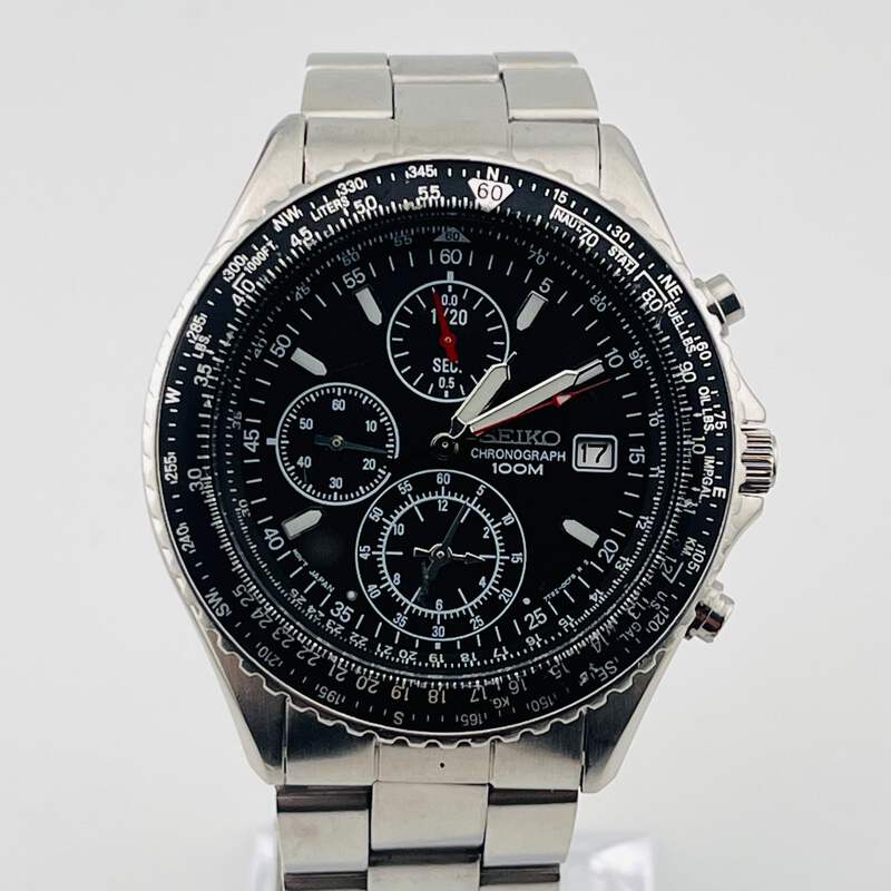 SEIKO 7T92-0CF0 CHRONOGRAPH Quartz Date Black Dial 39.4mm | eBay