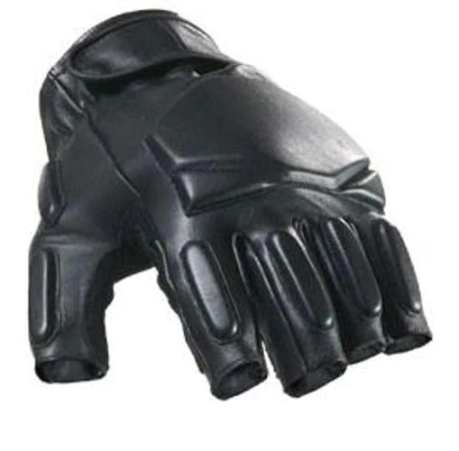 black leather half gloves