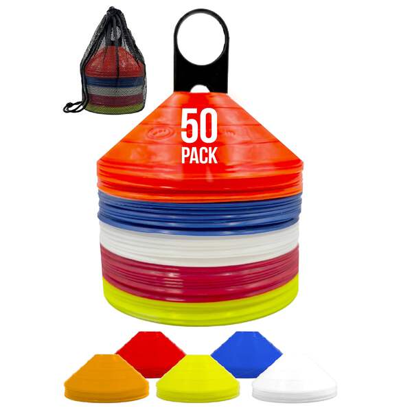 Marker Cones Set of 50 & Stand Football Rugby Multi Sports Quality Brand Optimum main image