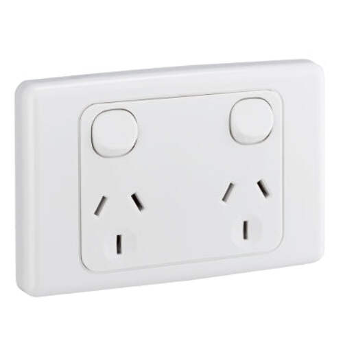 Clipsal 2000 Series Double Pole Double Power Point 10A 250V Horizontal | White Electric | 2025D-WE