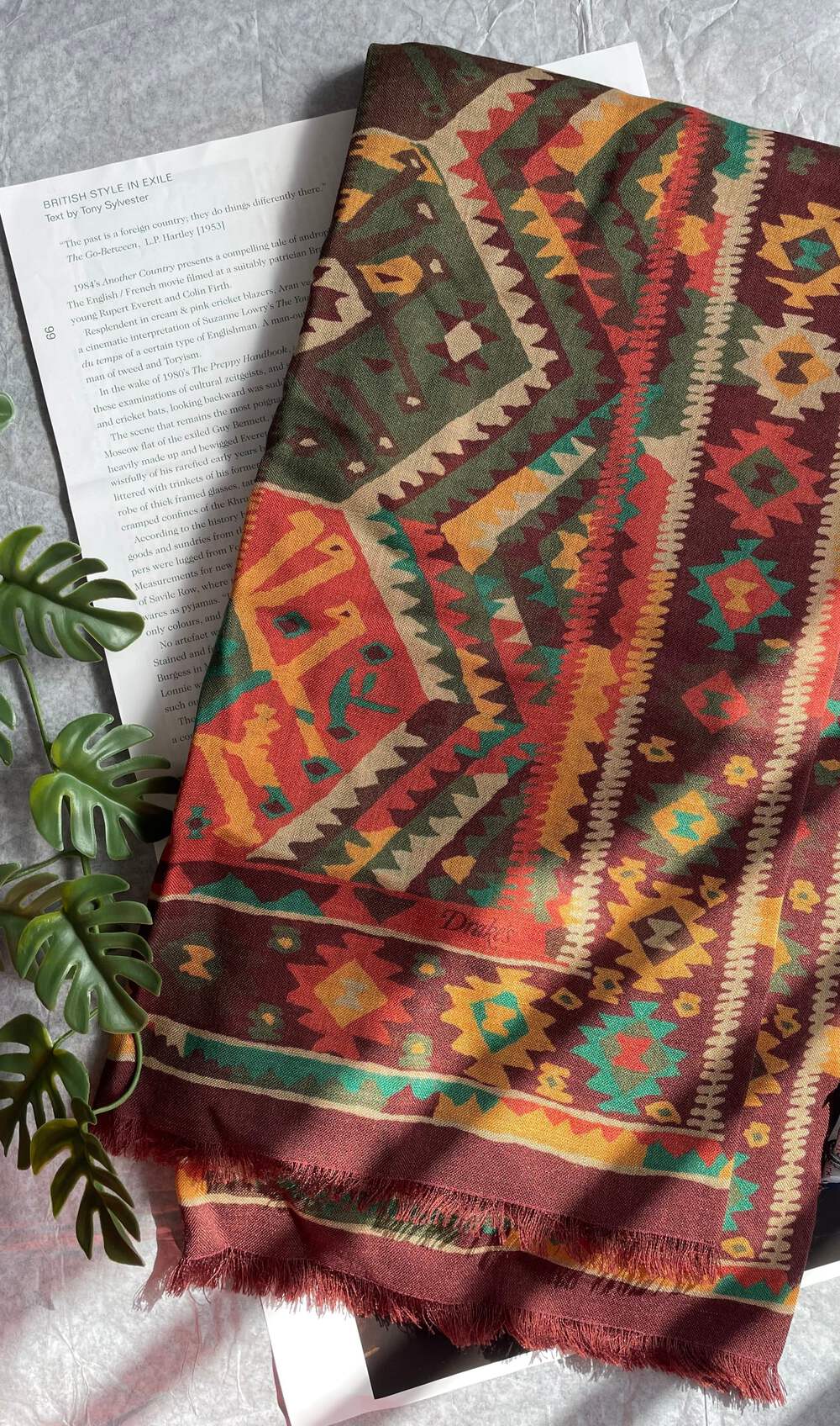 BNWT Drake's Orange Kilim Print Wool-Silk Scarf