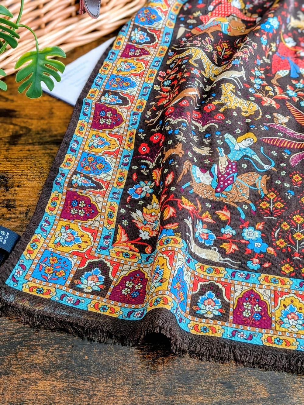 BNWT Drake's Mughal Garden Print Wool-Silk Scarf Brown