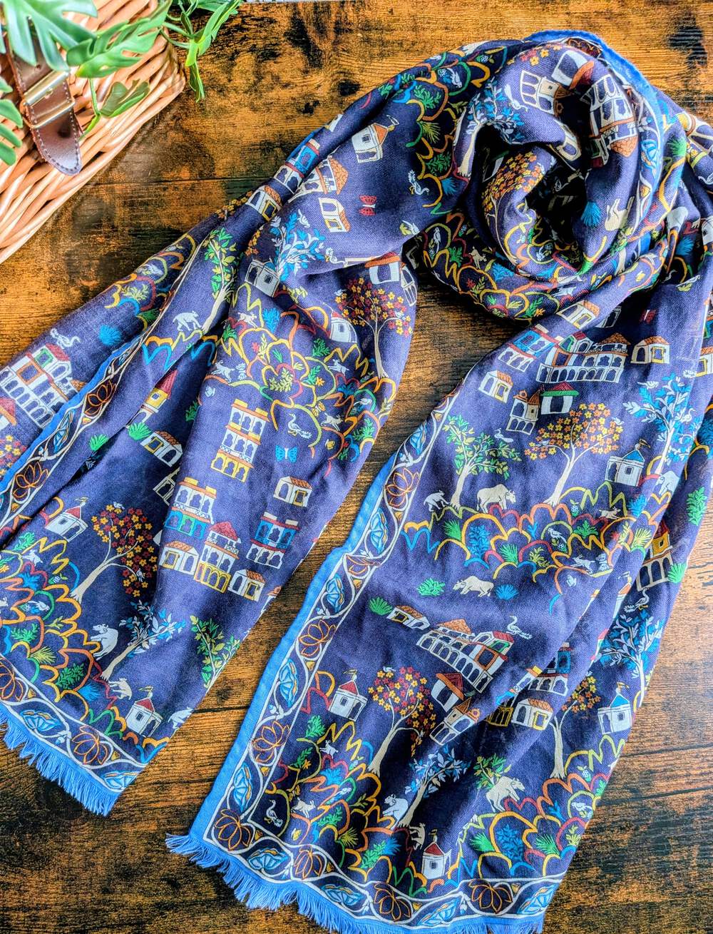BNWT Drake's Navy Antique Village Printed Scarf