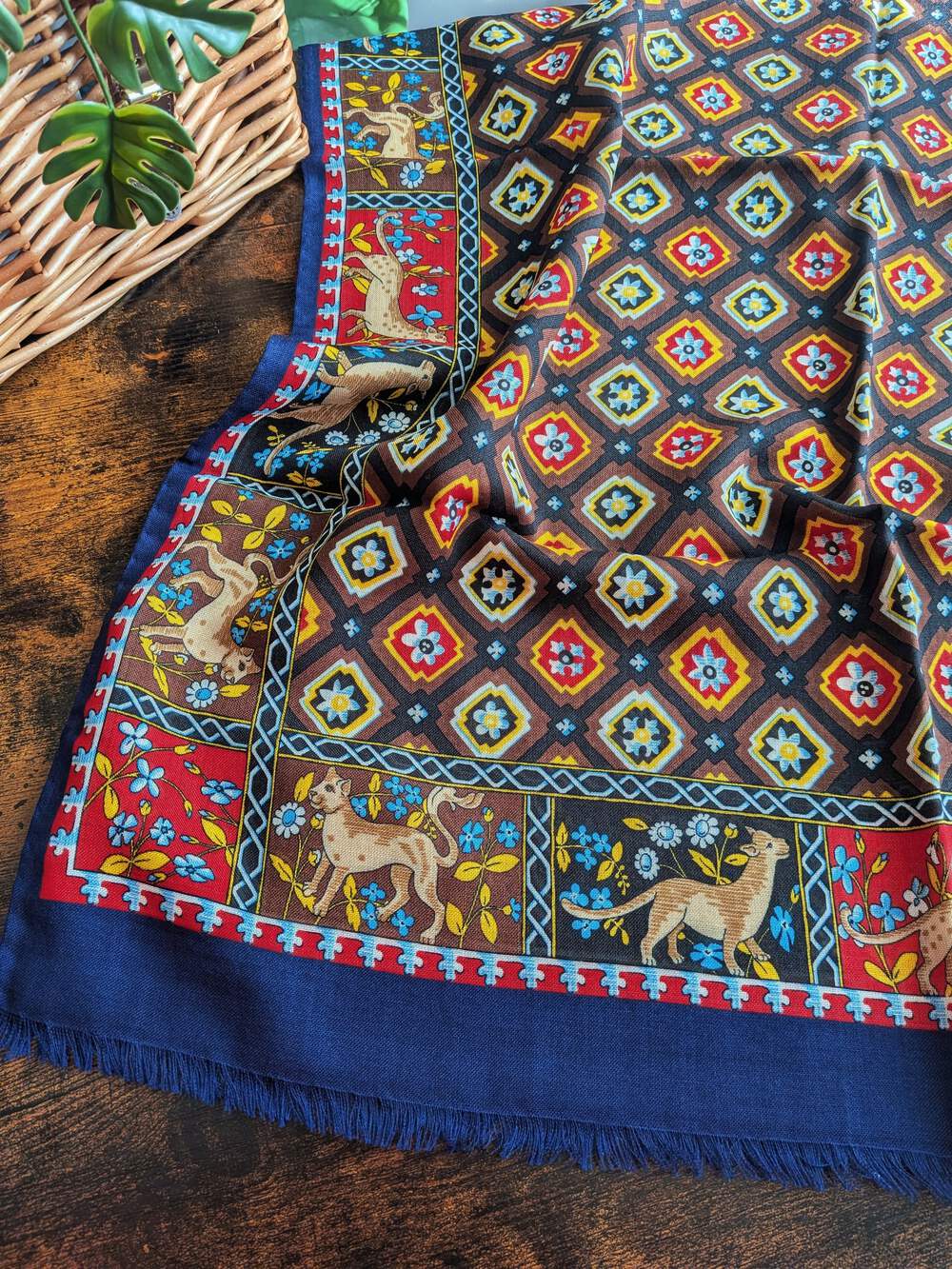 BNWT Drake's Navy Mythical Animals Print Wool Silk Scarf