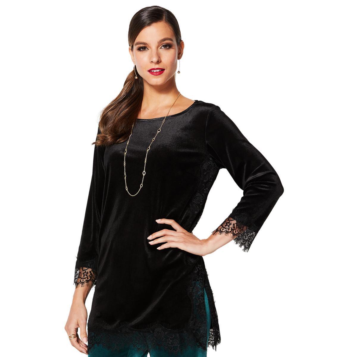 IMAN Global Dressed & Ready Velvet with Lace Trim Tunic 628513-J - Imagen 1 de 12