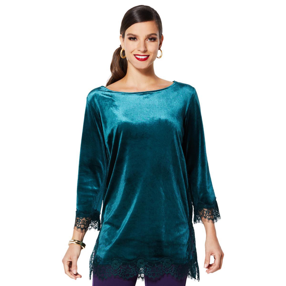 IMAN Global Dressed & Ready Velvet with Lace Trim Tunic 628513-J - Imagen 2 de 12