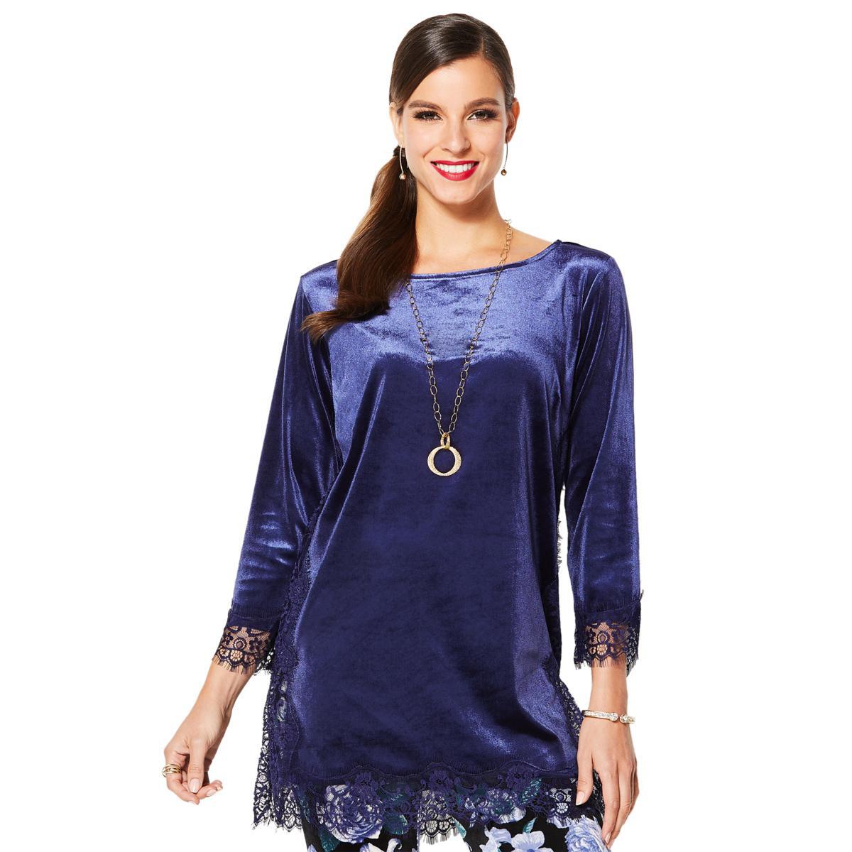 IMAN Global Dressed & Ready Velvet with Lace Trim Tunic 628513-J - Imagen 3 de 12