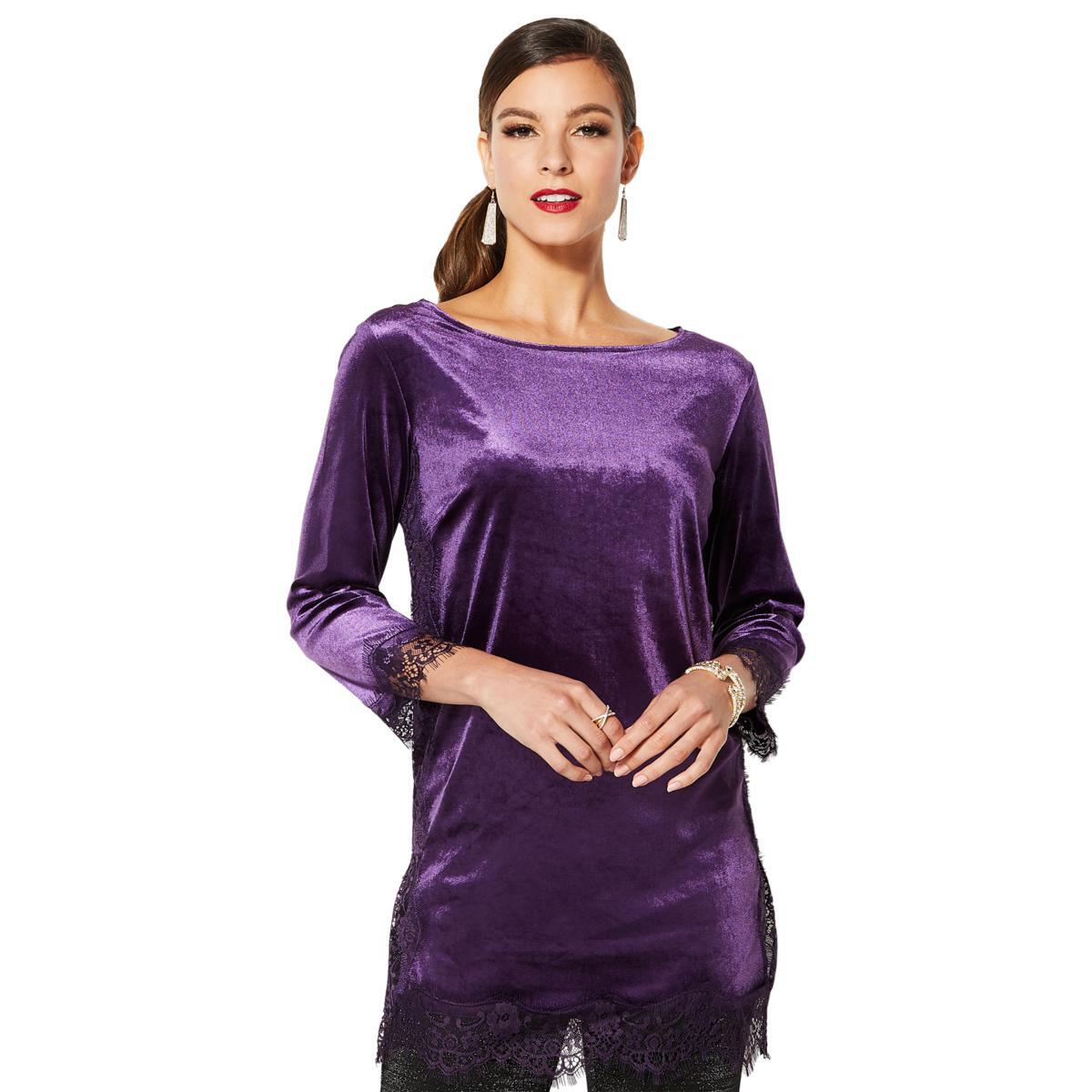 IMAN Global Dressed & Ready Velvet with Lace Trim Tunic 628513-J - Imagen 4 de 12