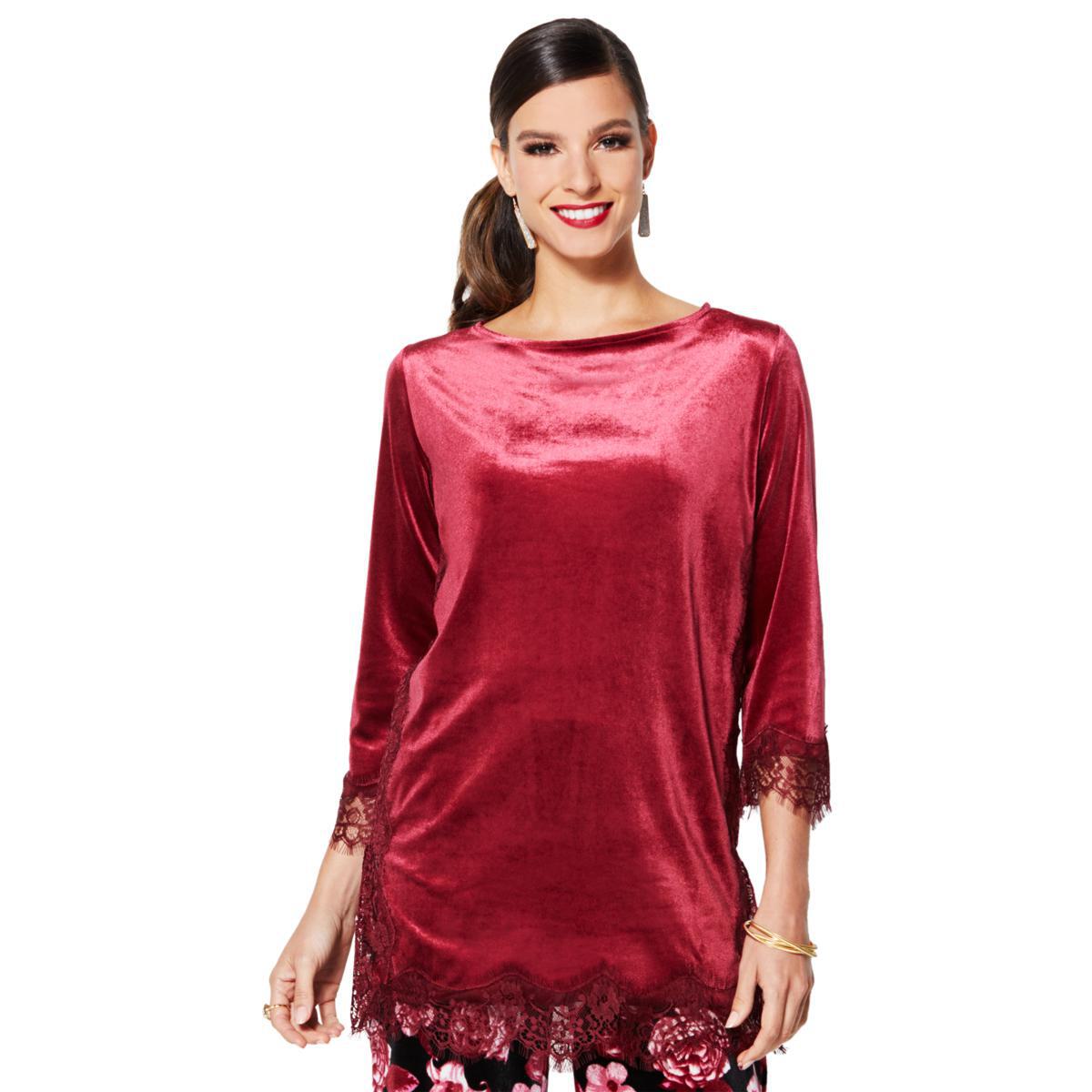 IMAN Global Dressed & Ready Velvet with Lace Trim Tunic 628513-J - Imagen 5 de 12
