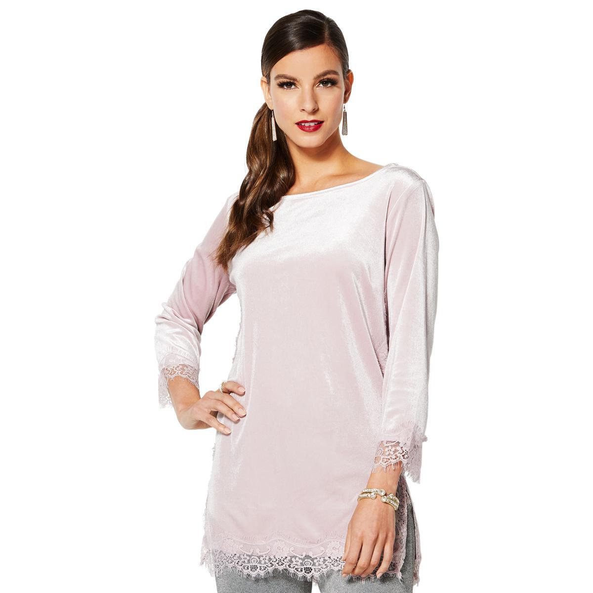 IMAN Global Dressed & Ready Velvet with Lace Trim Tunic 628513-J - Imagen 6 de 12