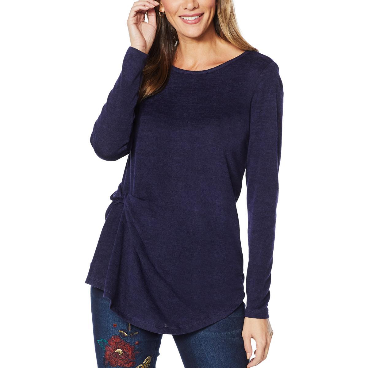 DG2 by Diane Gilman Marled Knit Draped Side Top 679868-R - Picture 7 of 7
