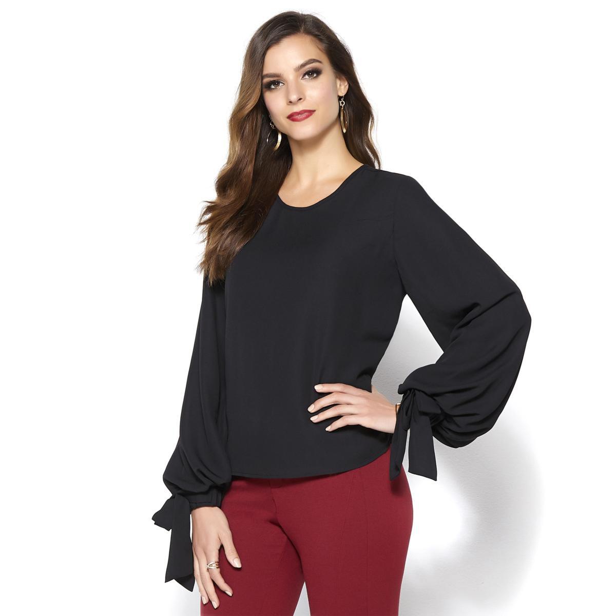 IMAN Global Chic Dramatically Draped Tie-Sleeve Blouse 624563-J - Picture 3 of 19