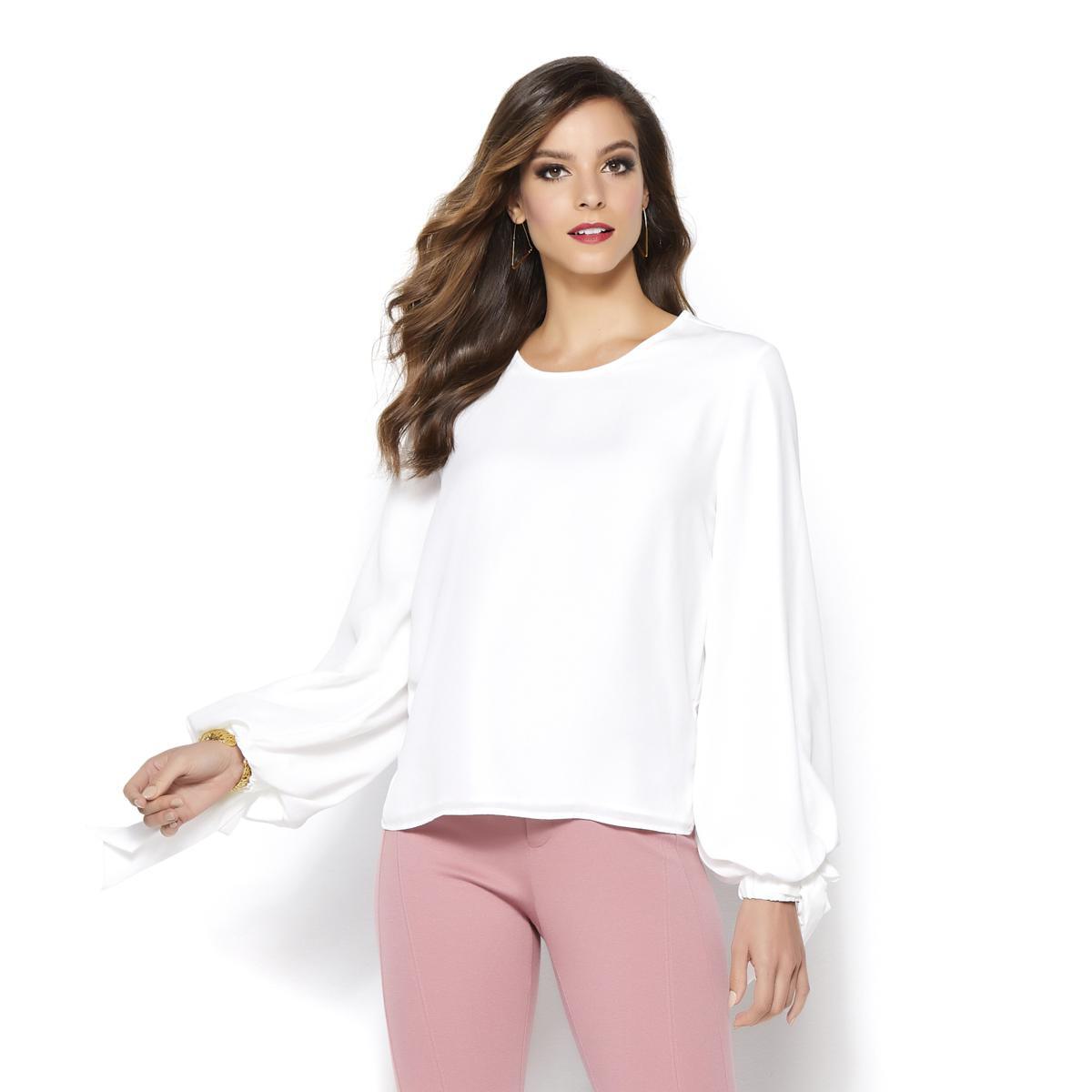 IMAN Global Chic Dramatically Draped Tie-Sleeve Blouse 624563-J - Picture 5 of 19