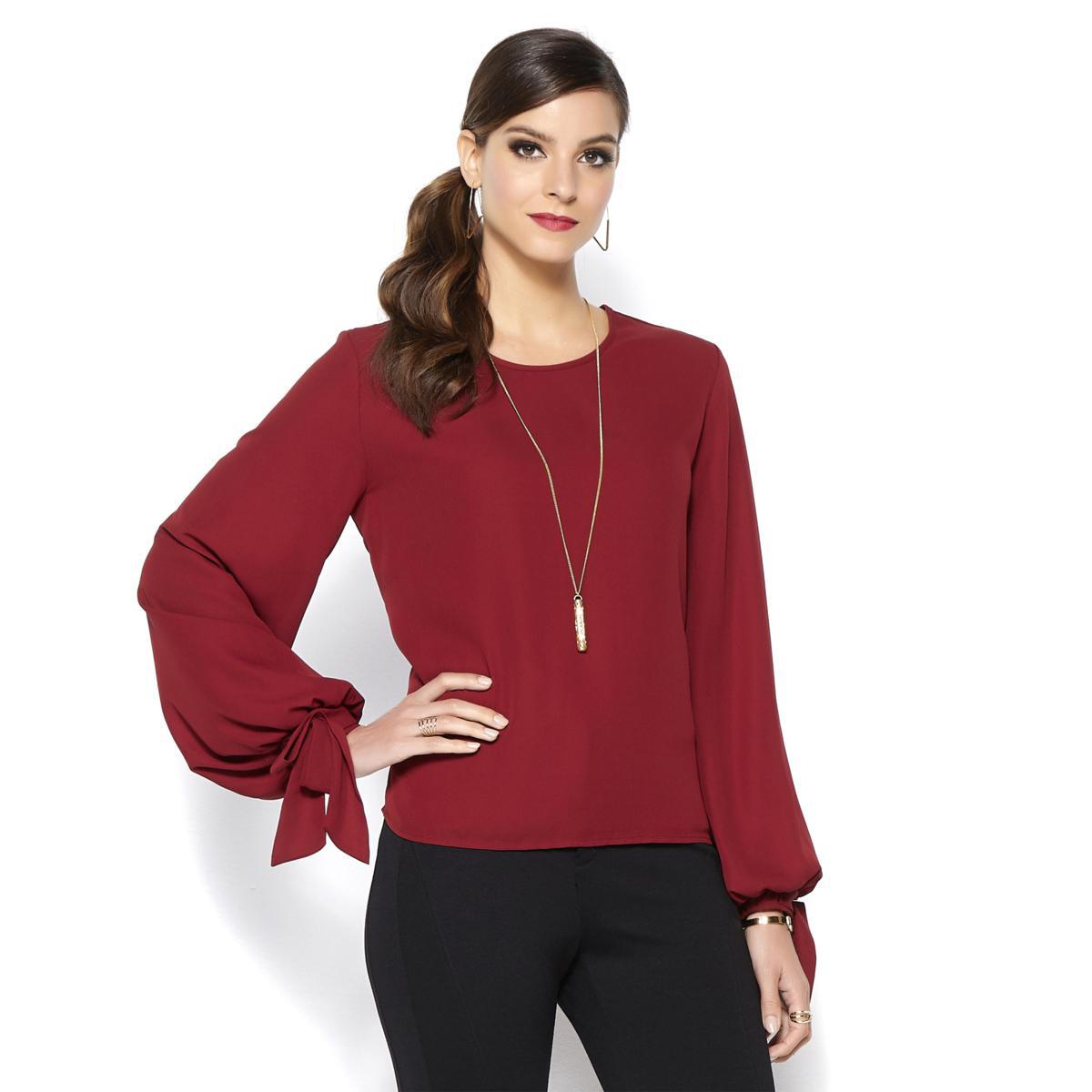IMAN Global Chic Dramatically Draped Tie-Sleeve Blouse 624563-J - Picture 8 of 19