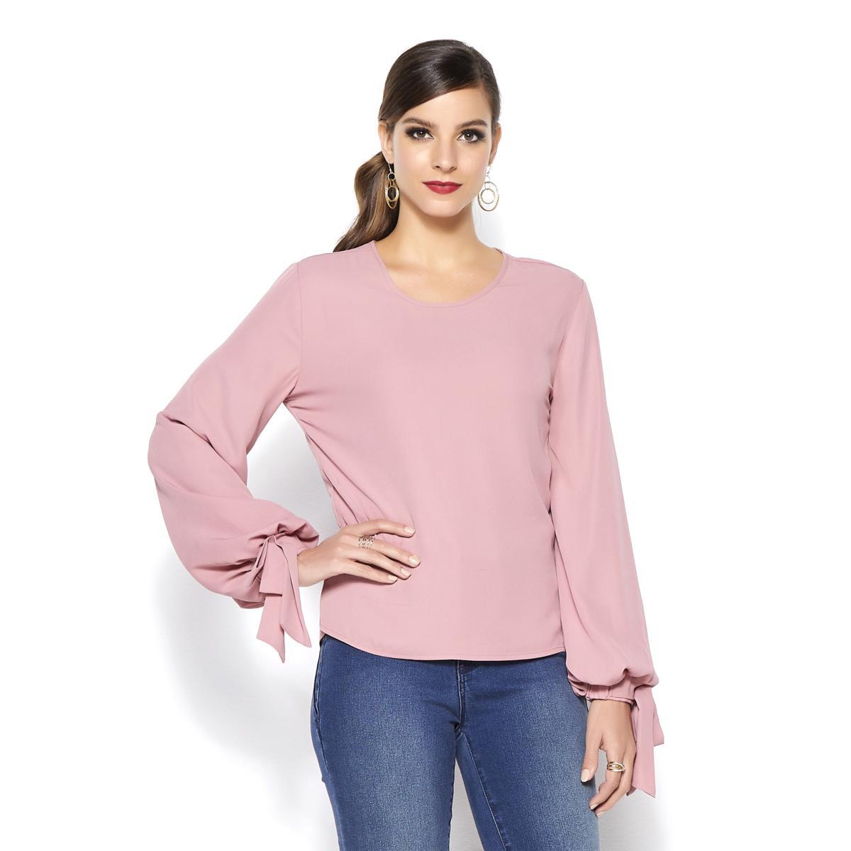 IMAN Global Chic Dramatically Draped Tie-Sleeve Blouse 624563-J - Picture 12 of 19