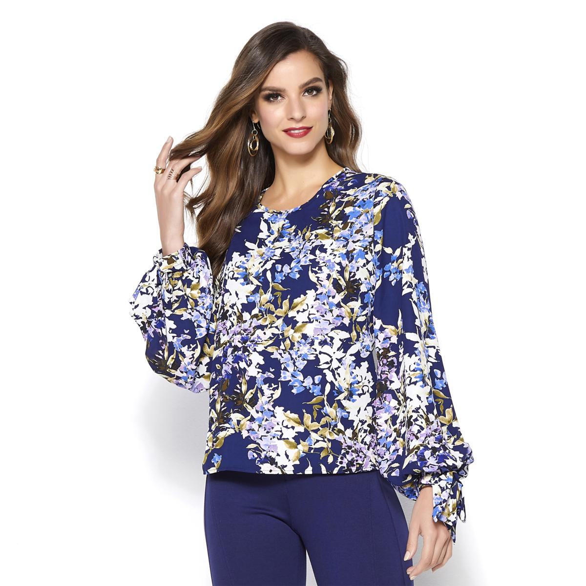 IMAN Global Chic Dramatically Draped Tie-Sleeve Blouse 624563-J - Picture 14 of 19