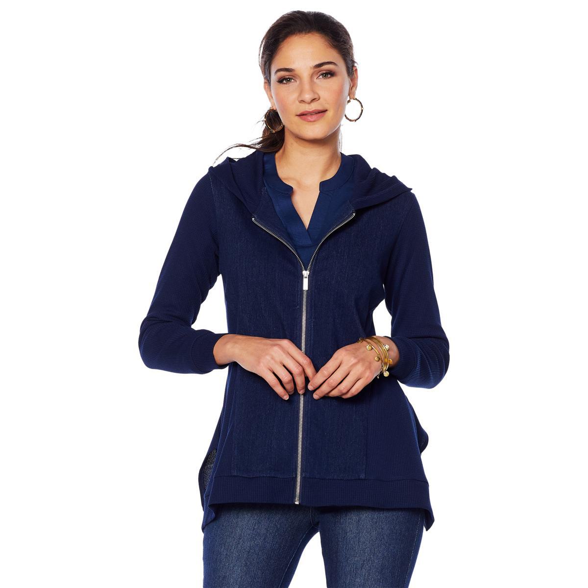 Chaqueta de mezclilla tejida de sarga elástica con capucha DG2 by Diane Gilman 645034-J - Imagen 8 de 9