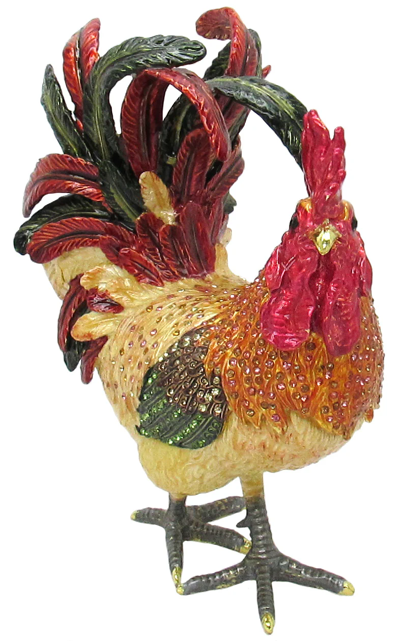 X-Large Rooster Jeweled Trinket Box with Austrian Crystals 