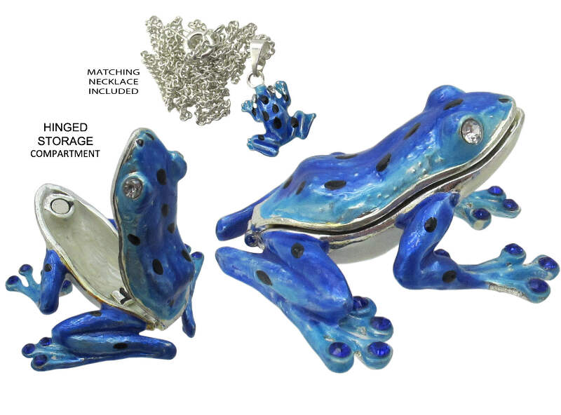 Tree Frog Jeweled Trinket Box With Austrian Crystals Blue Ebay