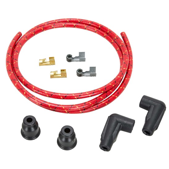 Lowbrow Customs 7mm Cloth 90 deg Spark Plug Wire Sets Red w/ Black